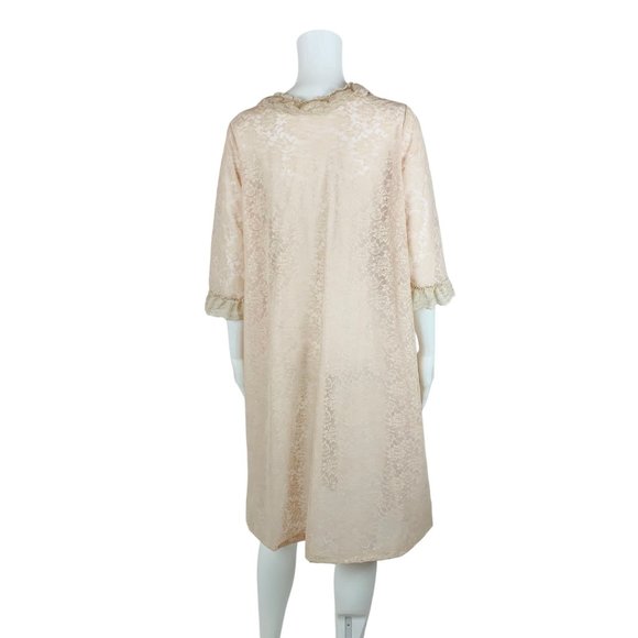 Vintage 60s Lace Robe Beige Pink Nylon Babydoll Deadstock Lingerie - Picture 5 of 10